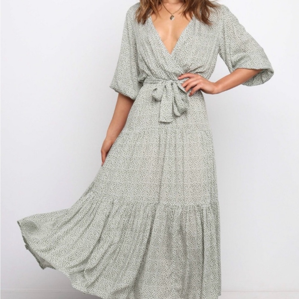 Petal & Pup Sage Green Microprint Maxi Dress